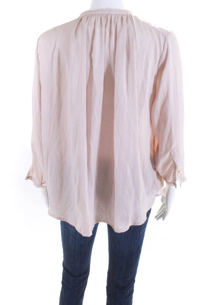 dRA  Los Angeles Womens Pleated V Neck Buttoned Long Sleeved Blouse Pink Size M