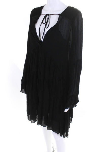 Young Fabulous & Broke Womens Sheer Long Sleeved Tiered Short Dress Black Size M