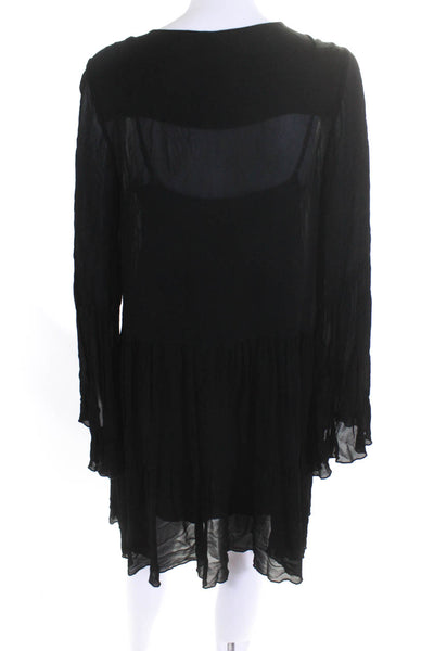 Young Fabulous & Broke Womens Sheer Long Sleeved Tiered Short Dress Black Size M