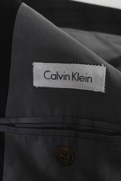 Calvin Klein Mens Wool Striped Texture Collared Buttoned Blazer Black Size EUR44