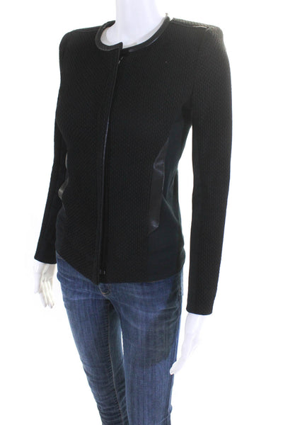 IRO Womens Brock Textured Ponte Leather Trim Full Zip Jacket Black Size FR 38