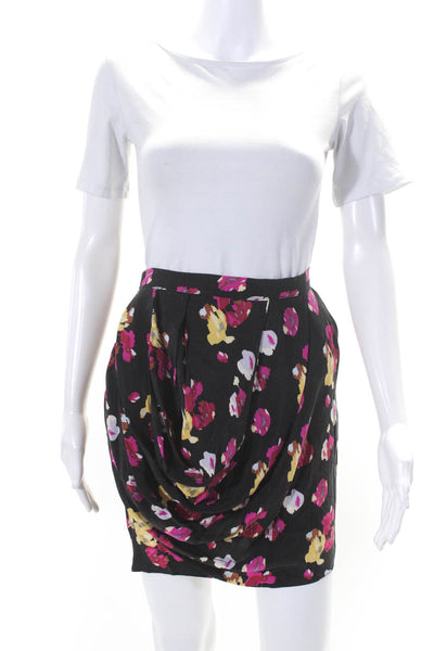 Dolan Womens Abstract Floral Draped Elastic Waist Mini Skirt Black Pink Large