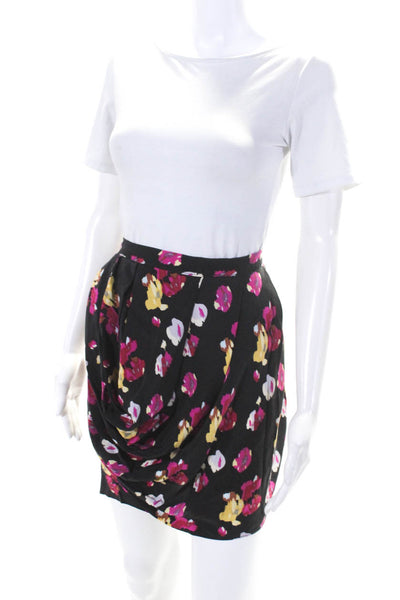 Dolan Womens Abstract Floral Draped Elastic Waist Mini Skirt Black Pink Large