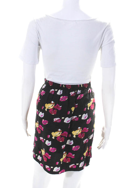 Dolan Womens Abstract Floral Draped Elastic Waist Mini Skirt Black Pink Large