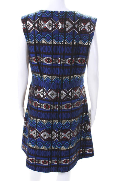 J Crew Womens Geometric Jacquard Sleeveless Sheath Dress Black Blue Size 12