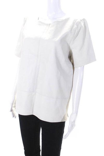 J Crew Collection Womens Short Sleeve Leather Terry Top Blouse Ivory Gray Large