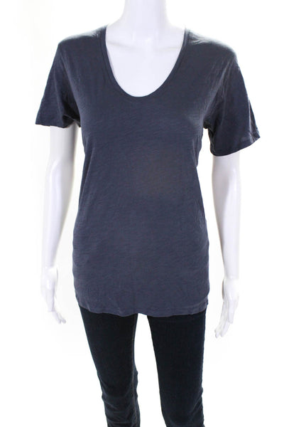 Theory Womens Short Sleeved Scoop Neck Standard Fit T Shirt Navy Blue Size L