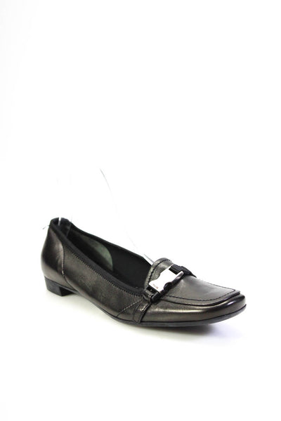 Prada Womens Leather Low Block Heeled Buckled Accent Flats Loafers Black Size 5