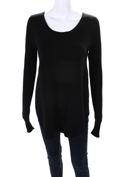 Theory Womens Long Sleeved Scoop Neck Tight Knit Side Split Sweater Black Size M