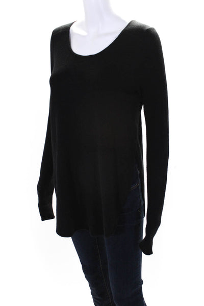 Theory Womens Long Sleeved Scoop Neck Tight Knit Side Split Sweater Black Size M