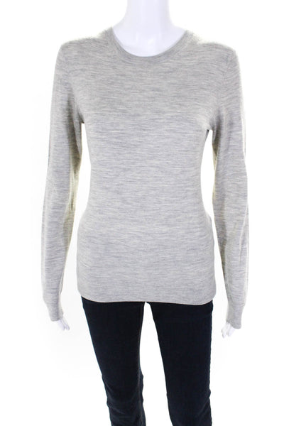 Theory Womens Tight Knit Long Sleeved Round Neck Blouse Heather Gray Size L