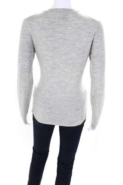 Theory Womens Tight Knit Long Sleeved Round Neck Blouse Heather Gray Size L