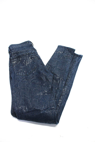 J Brand Womens Shiny Snakeskin Print Mid Rise Skinny Jeans Blue Size 27