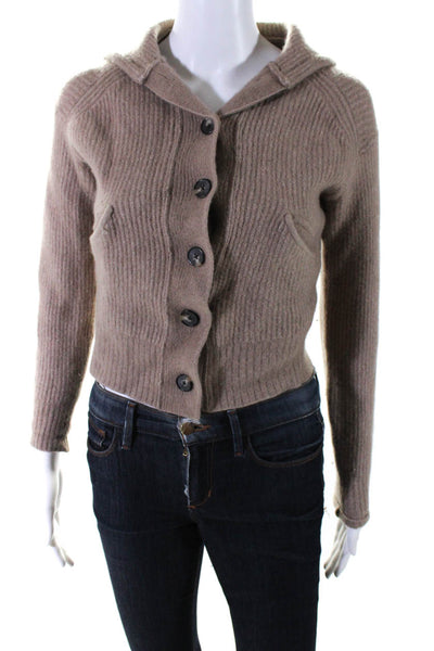 Everlane Womens Ribbed Hooded Button Up Cardigan Sweater Brown Wool Size XS