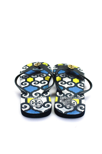 Tory Burch Womens Metal Logo Detail Foam Flip Flops Sandals Blue Yellow Size 7