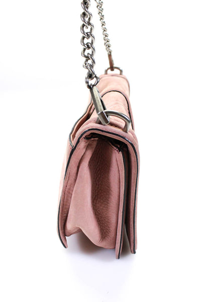 Rebecca Minkoff Womens Turnlock Flap Suede Chain Crossbody Handbag Pink