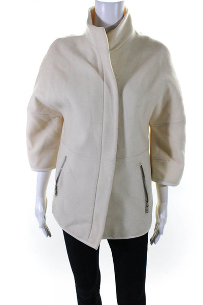 Strenesse Womens  Full Zipper Insulted Jacket Winter White Wool Blend Size 2
