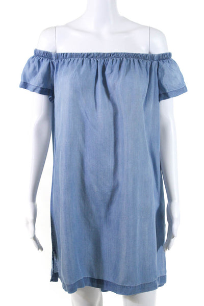 Bella Dahl Womens Denim Look Off The Shoulder Short Sleeve Dress Blue Size M