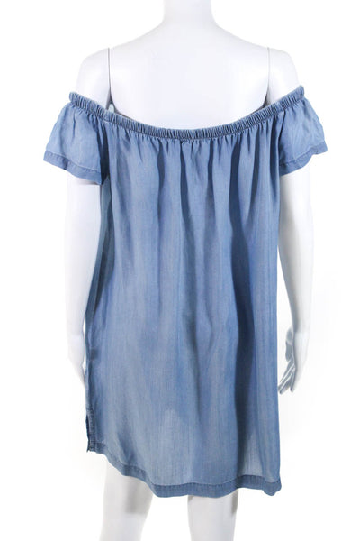 Bella Dahl Womens Denim Look Off The Shoulder Short Sleeve Dress Blue Size M