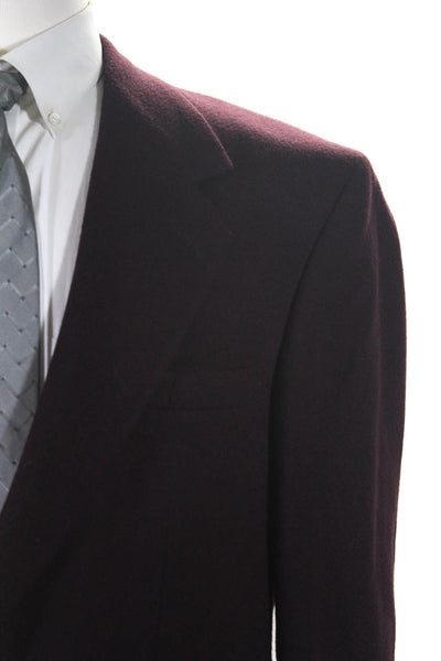 Dillard's Mens Camel Hair Buttoned Collar Long Sleeve Blazer Burgundy Size EUR44