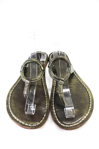 Bernando Womens Leather Thong Strap Cutout Open-Toe Flat Sandals Green Size 11M