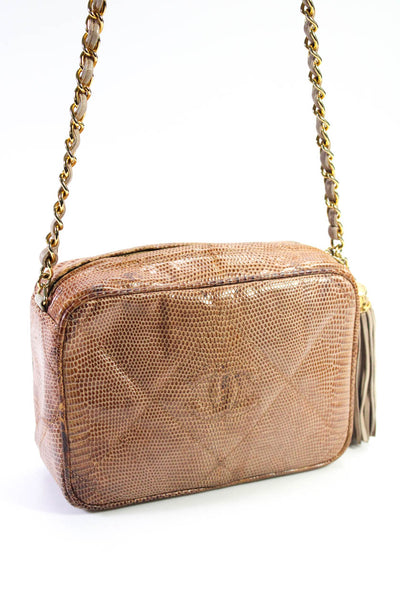 Chanel Women's Zip Closure Chain Straps Quilted Crossbody Handbag Beige Size S