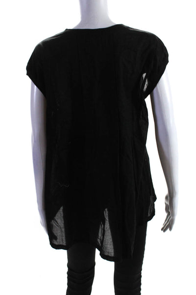 ATM Women's Cotton Sleeveless Sheer Panel Pullover Blouse Black Size M