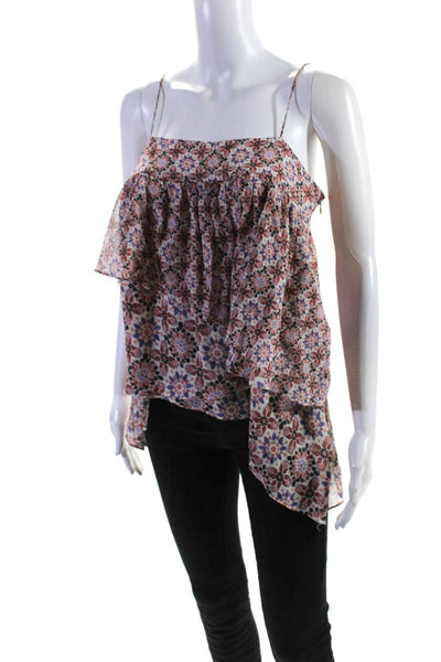 Rachel Zoe Women's Silk Floral Print Layered Ruffle Blouse Pink Size 4