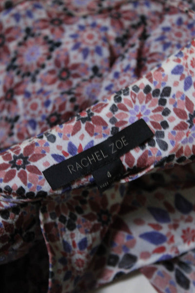Rachel Zoe Women's Silk Floral Print Layered Ruffle Blouse Pink Size 4