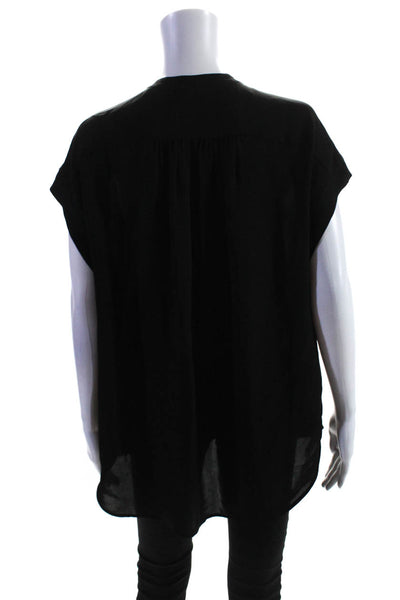 Vince Women's Silk Short Sleeve Button Up Blouse Black Size S