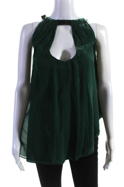 Elizabeth and James Women's Silk Leather Trim Halter Blouse Green Size S