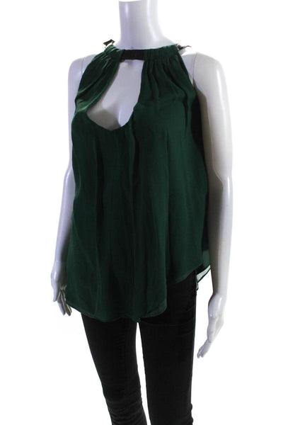 Elizabeth and James Women's Silk Leather Trim Halter Blouse Green Size S