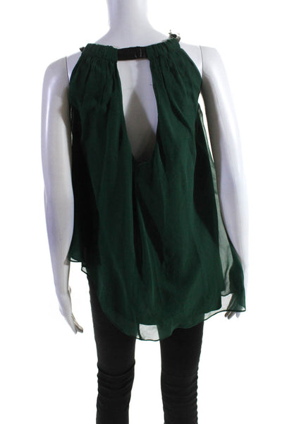 Elizabeth and James Women's Silk Leather Trim Halter Blouse Green Size S