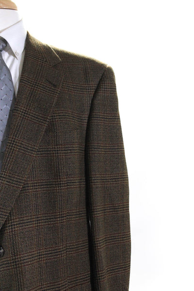 Hart Schaffner Marx Men's Wool Two Button Plaid Blazer Jacket Brown Size 48