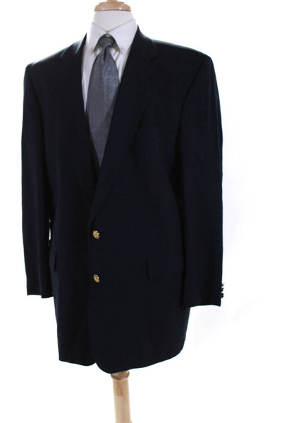 Harry Lebow Men's Wool Two Button Fully Lined Blazer Jacket Navy Size 48L