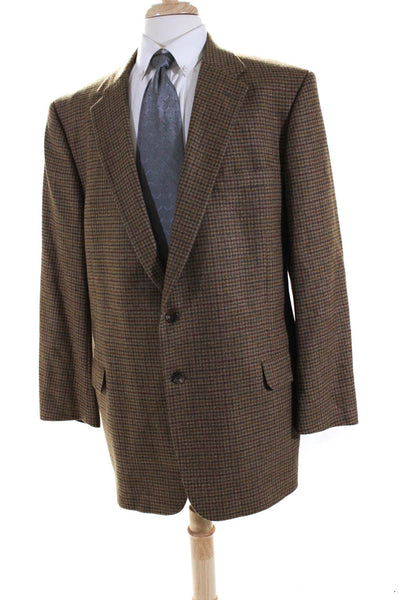 Bullock and Jones Men's Two Button Houndstooth Blazer Brown Size 48