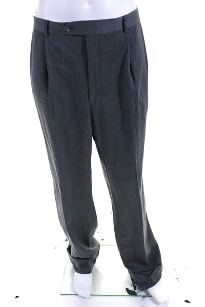 Bullock and Jones Men's Straight Leg Pleated Wool Dress Pants Gray Size 40
