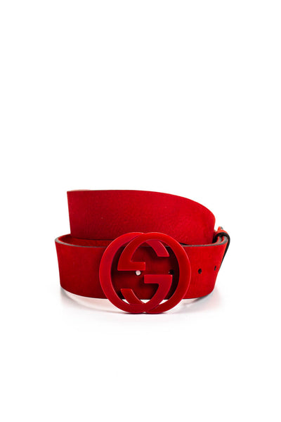 Gucci Womens Plastic Interlocking GG Nubuck Leather Belt Red Size 36