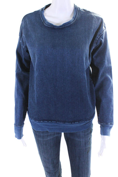 Current/Elliott Womens Long Sleeved Denim Round Neck Sweatshirt Blue Size 1