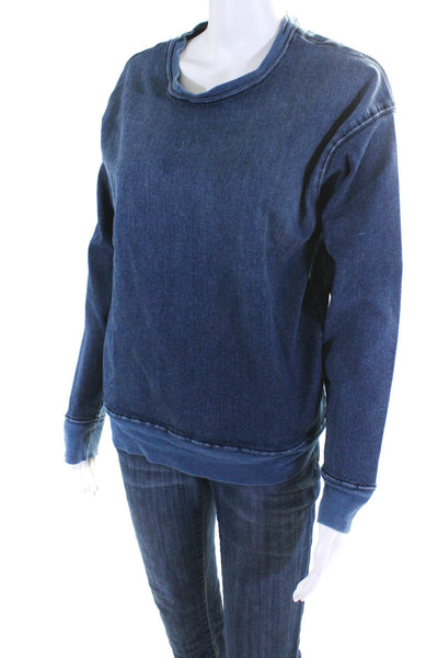 Current/Elliott Womens Long Sleeved Denim Round Neck Sweatshirt Blue Size 1