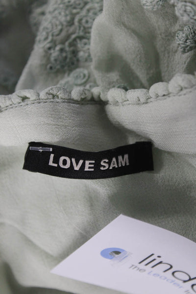 Love Sam Womens Floral Long Bell Sleeve Ball Fringe Trim Blouse Green Size L