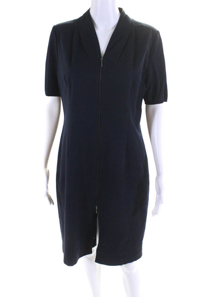 Elie Tahari Womens Cotton Woven Short Sleeve Zip-Up Sheath Dress Blue Size 12