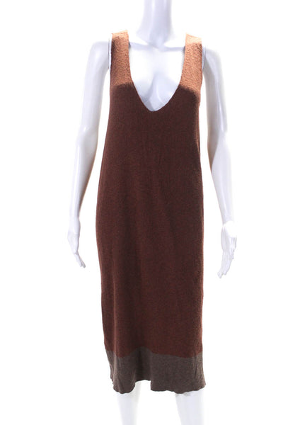 Free People Womens Oversize V Neck Sleeveless Knit Shift Dress Brown Size Large