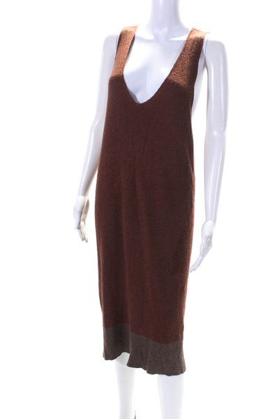 Free People Womens Oversize V Neck Sleeveless Knit Shift Dress Brown Size Large