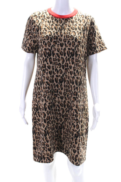 Demylee x J  Crew Womens Leopard Print Short Sleeve Sweater Dress Brown Large