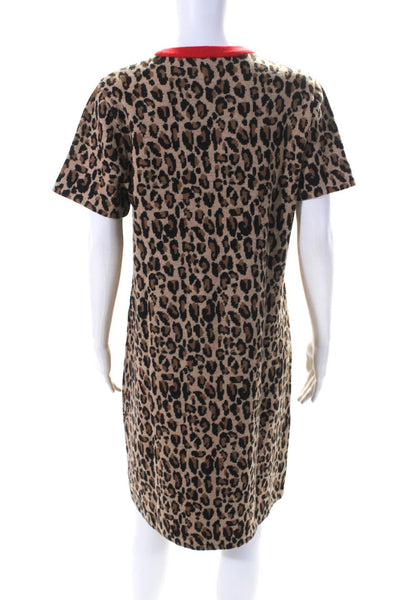Demylee x J  Crew Womens Leopard Print Short Sleeve Sweater Dress Brown Large
