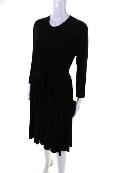 Kamali Kulture Womens Long Sleeve Crew Neck Knit Draped Dress Black Size Large