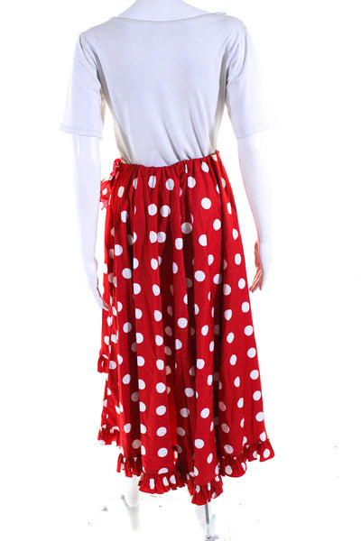 Caroline Constas Womens Elastic Waistband Ruffle Polka Dot Skirt Red White Small
