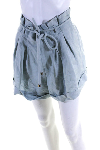 Significant Other Womens High Rise Belted Cuffed Linen Short Blue Size 4