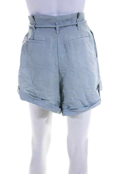 Significant Other Womens High Rise Belted Cuffed Linen Short Blue Size 4